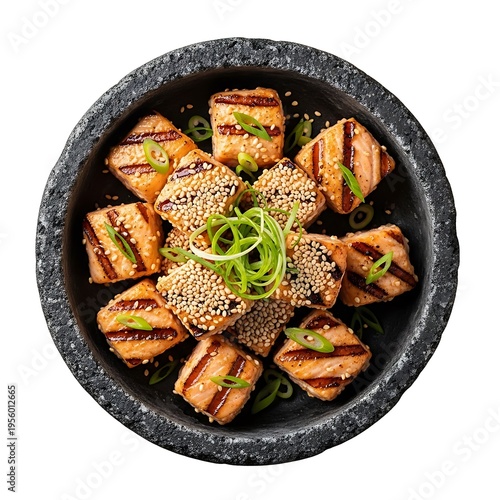 Grilled salmon sushi rolls with green onions