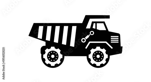Heavy duty dump truck silhouette icon industrial vehicle for construction and mining robust engineering and heavy