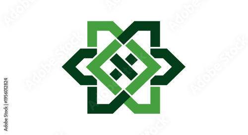 Geometric islamic pattern vector art with interlocking green shapes on white background elegant symmetry and modern