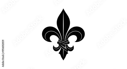 Elegant black fleur de lis symbol with clean lines and subtle shading on a pure white background representing royalty