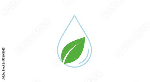Water Drop with Leaf, Eco Friendly Symbol, Nature and Hydration Concept