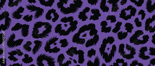 Seamless animal skin pattern featuring bold black spots on a vibrant purple background, an elegant wildlife fur texture for effective camouflage