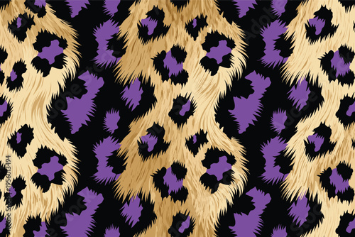 Vibrant animal wildlife skin pattern featuring exotic purple and black fur, creating a stylish camouflage background texture for modern design