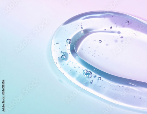 Abstract Macro of Rippling Skincare Serum with Iridescent Bubbles