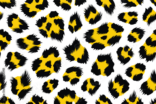 Vibrant wild animal fur pattern with distinctive black and yellow spots, creating a natural wildlife skin camouflage background