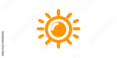 Abstract orange symbol resembling a sun or stylized eye on black