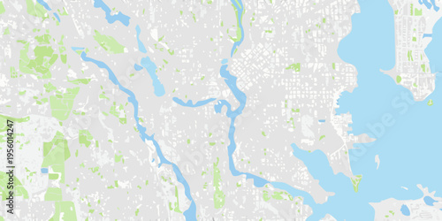 Aerial view of a river winding through a landscape and coastline