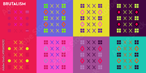 Geometric patterns in vibrant colors evoke a brutalist architectural style