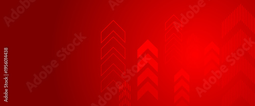Abstract vibrant red gradient background featuring multiple stylized chevron upward arrows of varying sizes and opacity for dynamic growth and progress concepts