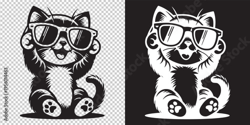 cute cat wearing sunglasses smiling vector illustration