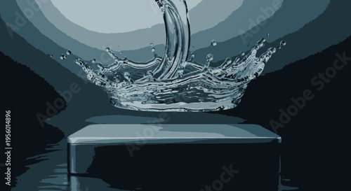 Water Splash Impact on Metallic, Dynamic Fluid Motion