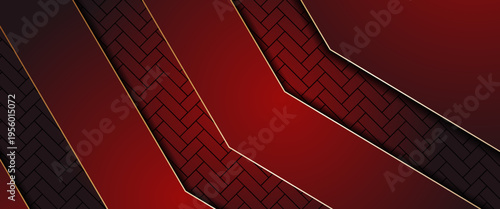 Abstract Luxury Red and Black Background with Elegant Gold Chevron Lines and Geometric Parquet Texture, Modern Premium Layered Backdrop for Corporate Presentation and Brand Launch