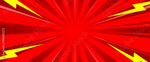 Abstract Red Comic Book Style Sunburst Background with Dynamic Speed Lines, Lightning Bolts and Deep Contrast Texture, Intense Retro Manga Backdrop for Gaming and Superhero Promotion Design