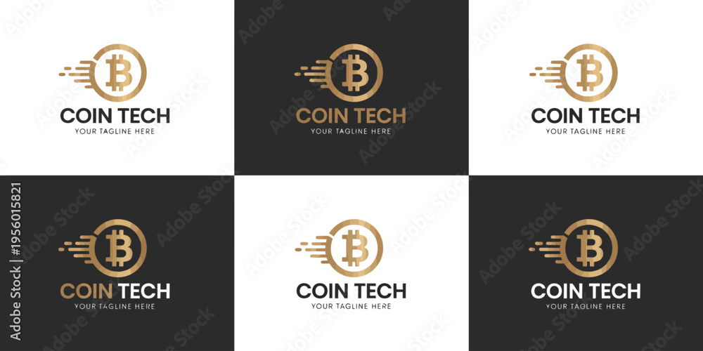 Naklejka premium Bitcoin Technology Logo Design with Digital Speed Elements for Cryptocurrency and Fintech Business