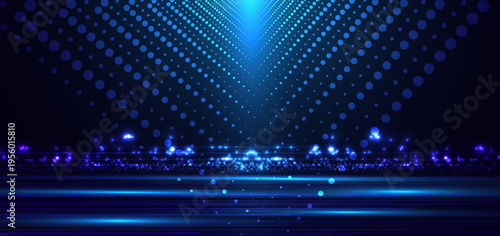 Abstract futuristic background featuring glowing blue light particles scattered across a dark gradient space.