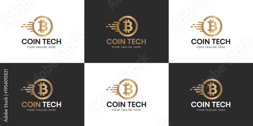 Bitcoin Technology Logo Design with Digital Speed Elements for Cryptocurrency and Fintech Business