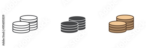 Stacked Coins Icon Set with Outline and Flat Design for Finance Banking and Digital Payment