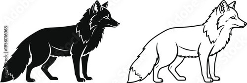 Black and white foxes side by side Vector