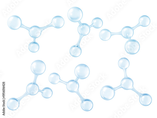 3D molecules or atoms models. 3d abstract molecular structures isolated on white background. Concept of biochemical, pharmaceutical, beauty, medical. Science or medical. Vector illustration