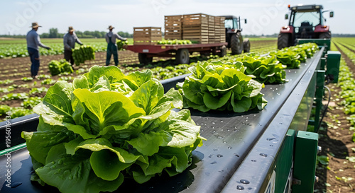 Green Revolution Streamlined Lettuce Harvesting Process Utilizing Modern Agricultural Machinery and Field Workers for Fresh Produce