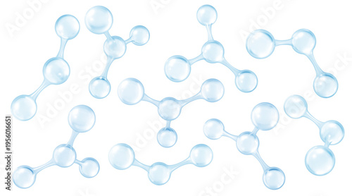 3D molecules or atoms models. 3d abstract molecular structures isolated on white background. Concept of biochemical, pharmaceutical, beauty, medical. Science or medical. Vector illustration