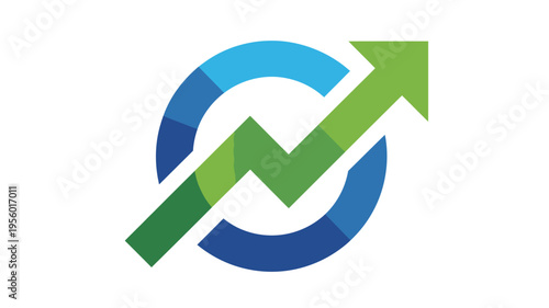 Abstract blue and green upward arrows forming a circular shape symbolizing growth and progress