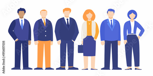 A diverse group of business professionals standing in a row