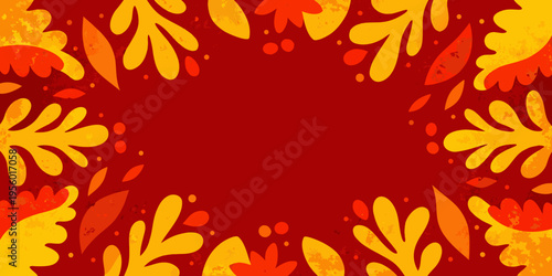 Abstract floral frame with vibrant red and golden yellow hues
