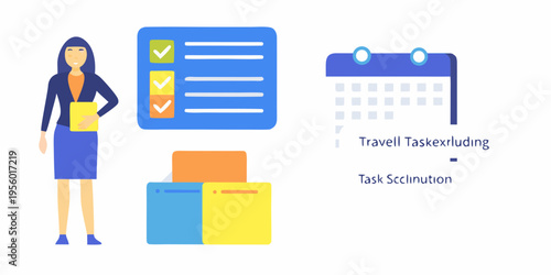 A businesswoman manages tasks scheduling and travel plans with digital tools