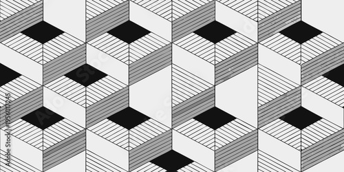 Geometric pattern of cuboids with alternating black and gray tones