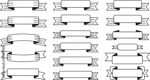 20 Vintage Ribbon Banners, Vector Label Icons, Black and White, Blank Banners