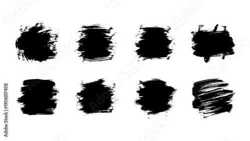 Konstfotografi Set of black ink brush strokes and grunge paint splatters for artistic graphic d