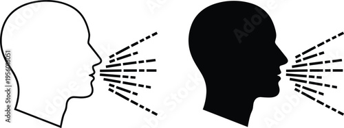 Speaking Human Head Profile Silhouette Vector Icon Set Representing Voice Command Talking Communication Sound Waves Whisper Shout And Verbal Public Speech