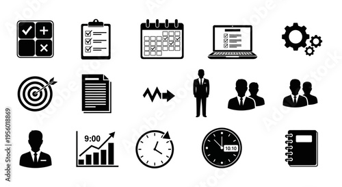 Vector Icons for Business Management, Strategic Planning, and Corporate Productivity, Representing Essential Tools for Efficient Operations