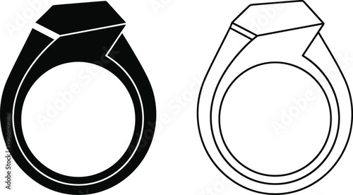 Ring diamond jewelry black and white Vector