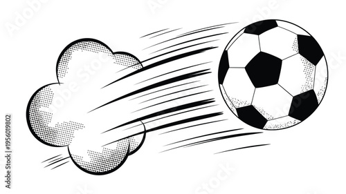 A dynamic illustration of a soccer ball in swift motion with speed lines