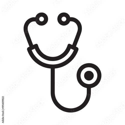 Simple black and white illustration of a medical stethoscope for healthcare