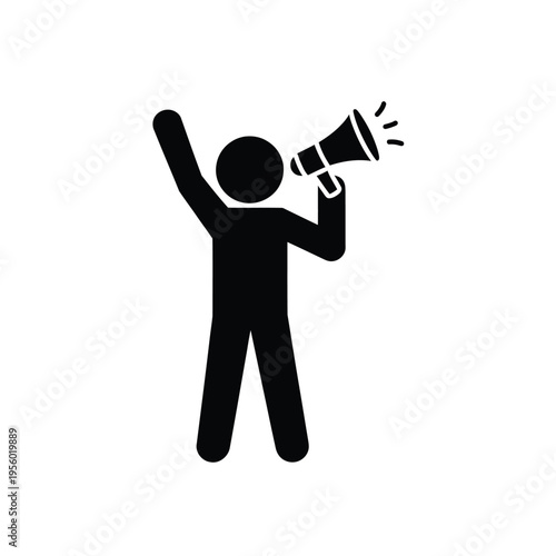 Silhouette of a person shouting into a megaphone with arm raised