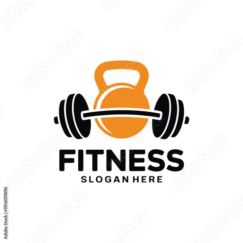 Fitness logo combining a kettlebell barbell and bold typography
