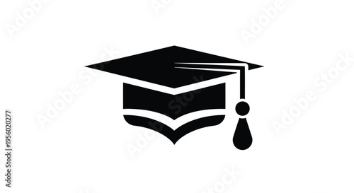 Graduation cap icon, mortarboard symbol, academic hat sign, vector illustration