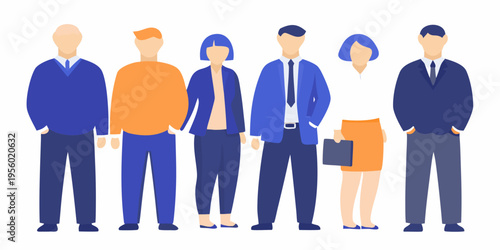 A group of diverse business people standing in a minimalist style
