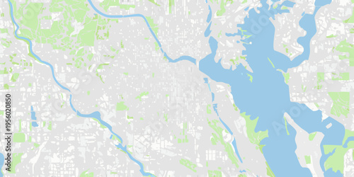 Aerial view of a city landscape with rivers and large bodies of water