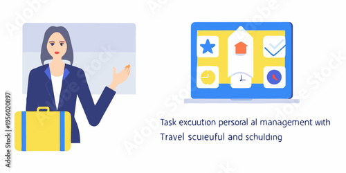 Woman presenting a smartphone displaying various application icons and features