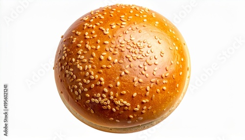 Fresh sesame seed burger bun on white background