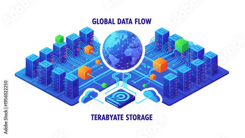 Blue credit cards overlaying a digital world map and global network vector illustration representing finance technology and the internet data market