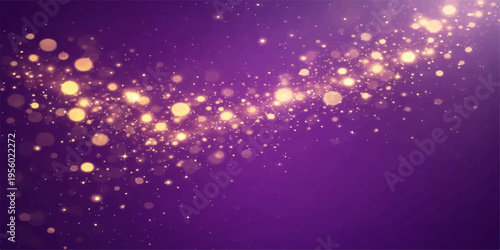 Abstract a luminous, golden light trail dance gracefully across a deep purple backdrop, creating a captivating visual symphony of sparkle and elegance.