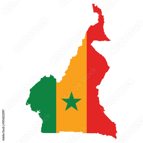 Map of Cameroon featuring the national flag colors and star