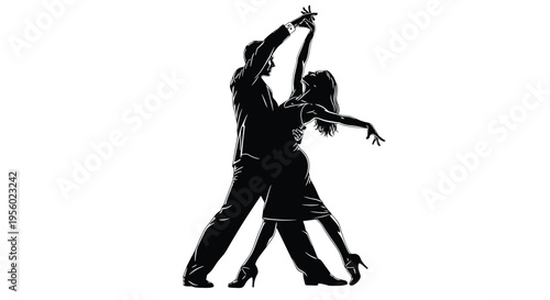 Silhouette of a couple dancing tango