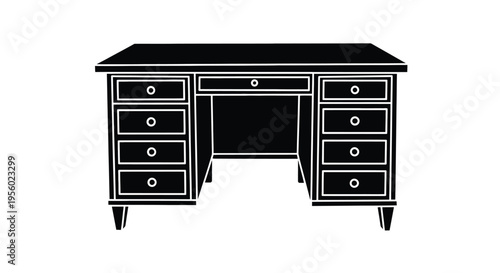 Classic wooden office desk with multiple drawers