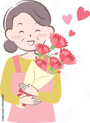 母の日にカーネーションをもらうお母さん